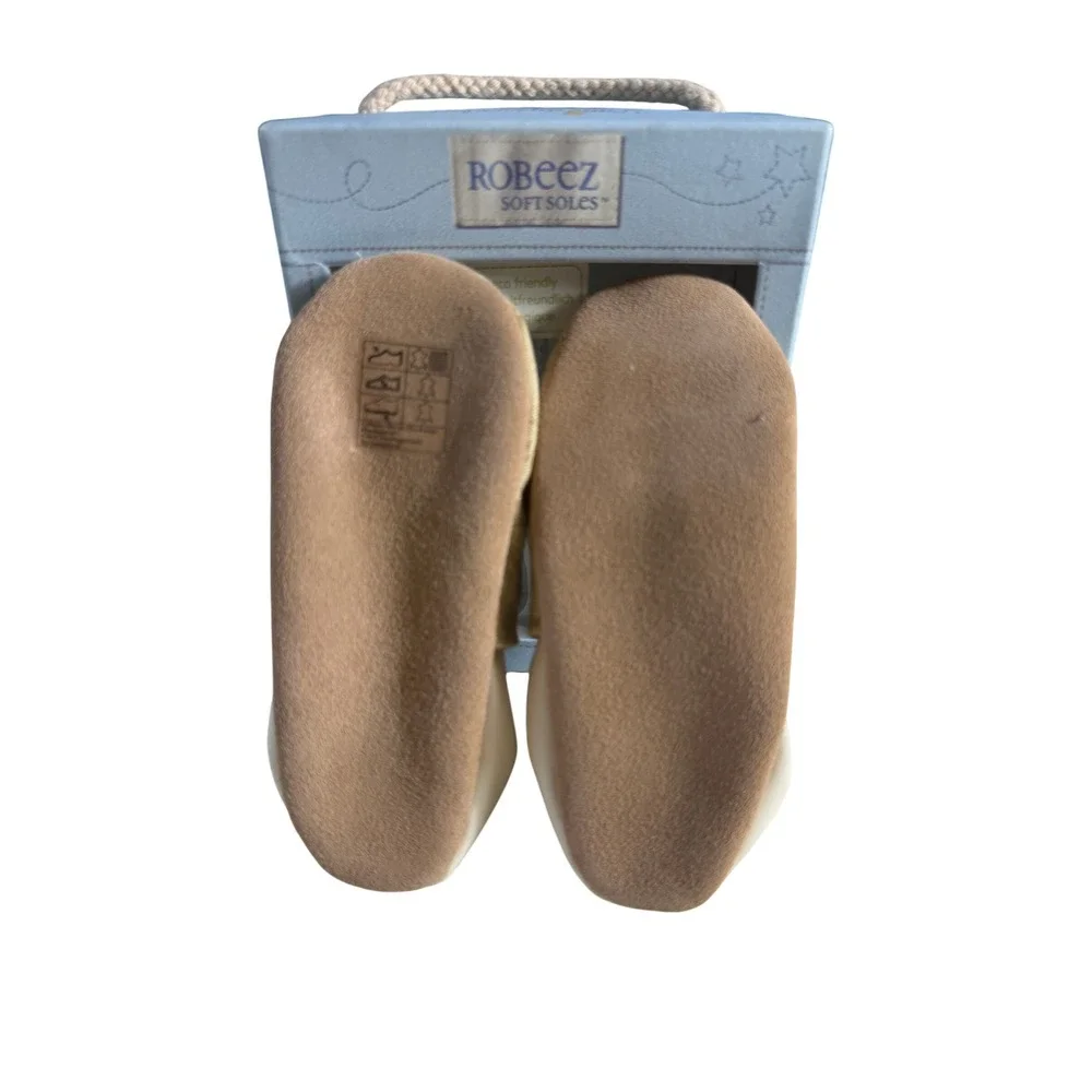 Robeez Boys Organic Dig Cream Dinosaur Soft Sole Shoes Toddler Size 3-4 Yr w/box